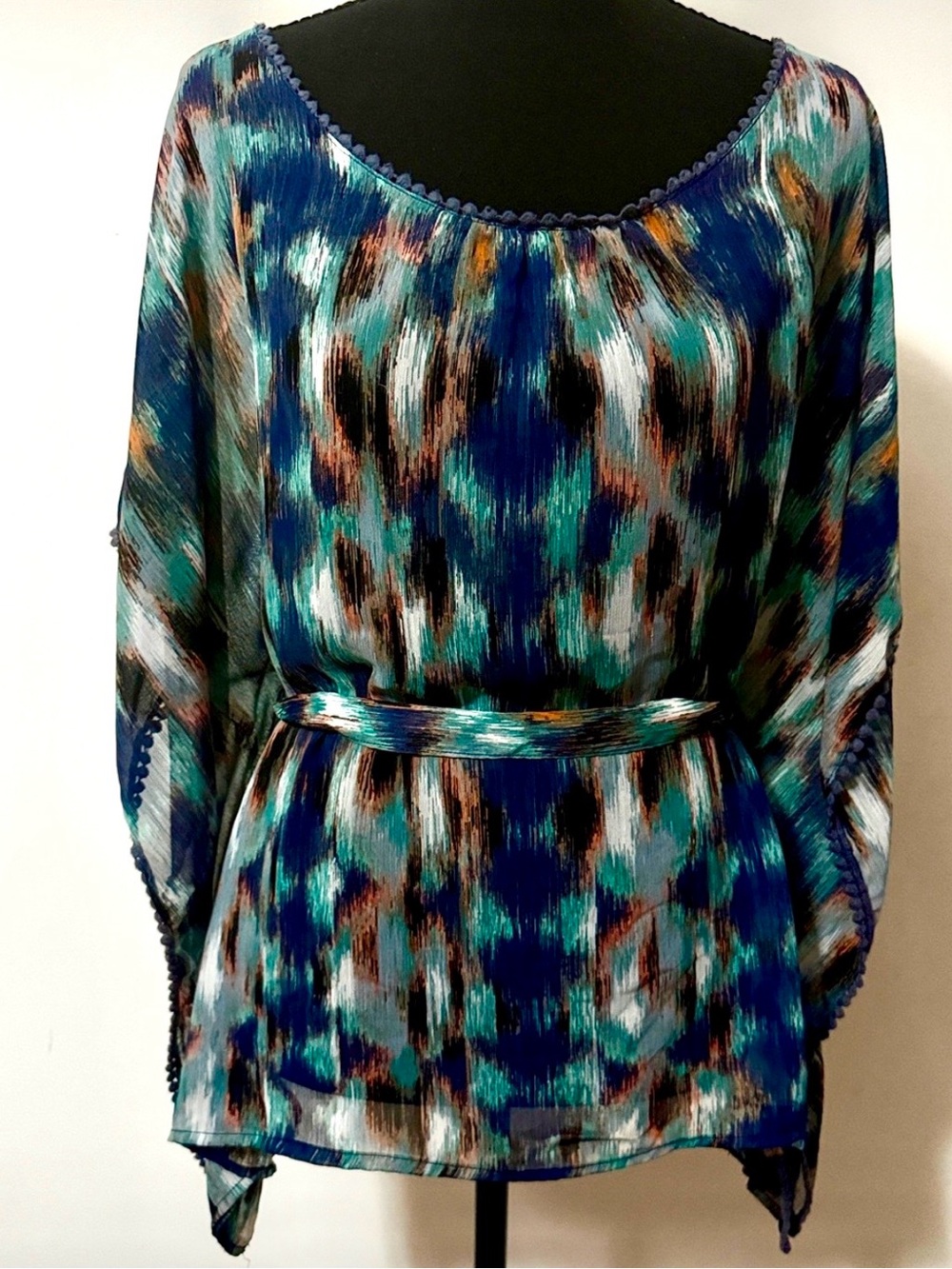 Rock 47 by Wrangler Women’s Sheer Multicolor Abstract Print Blouse w/ Belt sz L